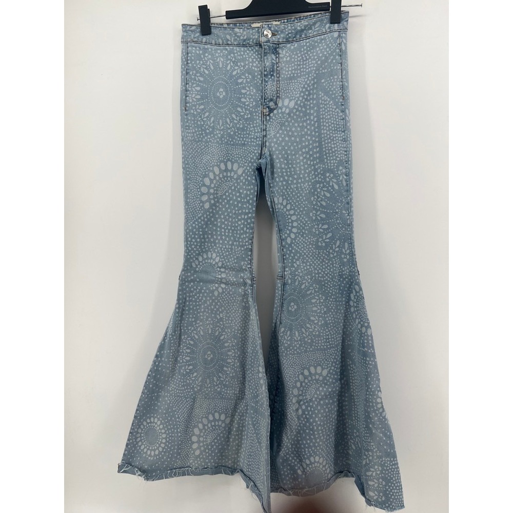 We The Free Free People Just Float On Flare Jeans Print Blue 27 Bell Bottoms
